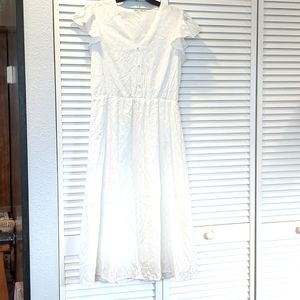 Ceceve White Bohemian Short Sleeve V Neck Cotton Dress